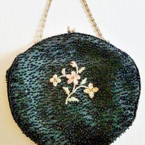 VINTAGE 50s Dormar Beaded Purse Black Bag Snap